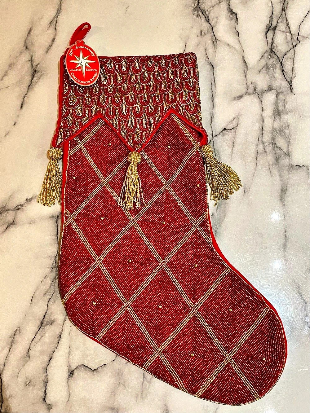 Christopher Radko Collector’s Beaded Holiday Stocking Red & Gold NWT